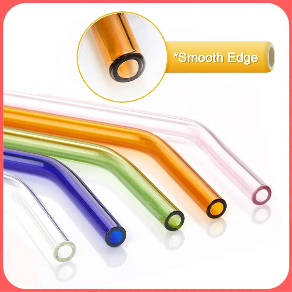

A76I-Reusable Glass Straws, Bent Glass Drinking Straws With 2 Cleaning Brushes, Straws For Smoothies,(Multicolor, 12 Pack)