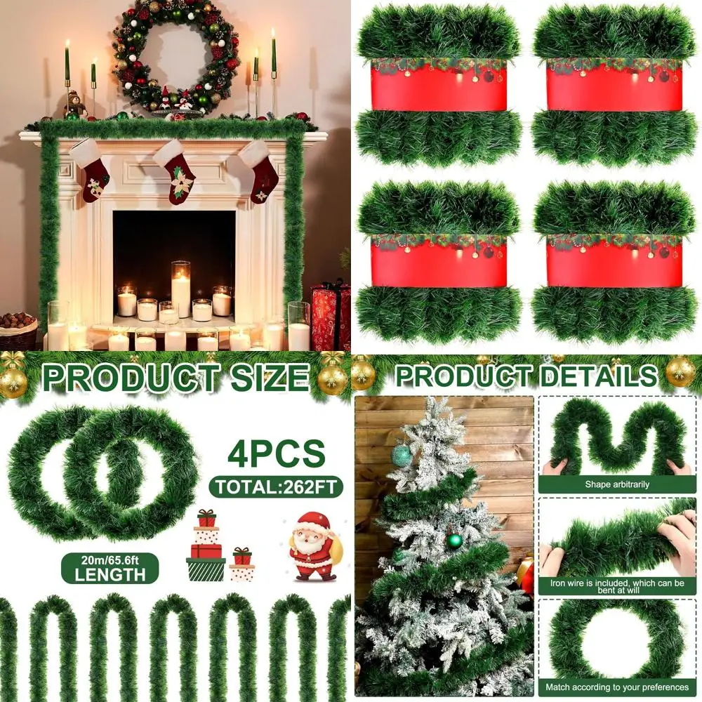 

262-Foot Green Christmas Garland, Artificial Pine, Soft Indoor/Outdoor Holiday Decor for Home and Garden