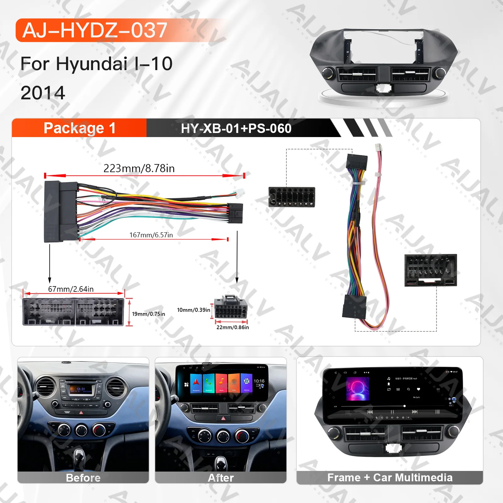 Full Mounting Dashboard Frame Kit for Hyundai I-10 2014 Left Drive Models Matte Black Android Car Multimedia Player Plastic Fram