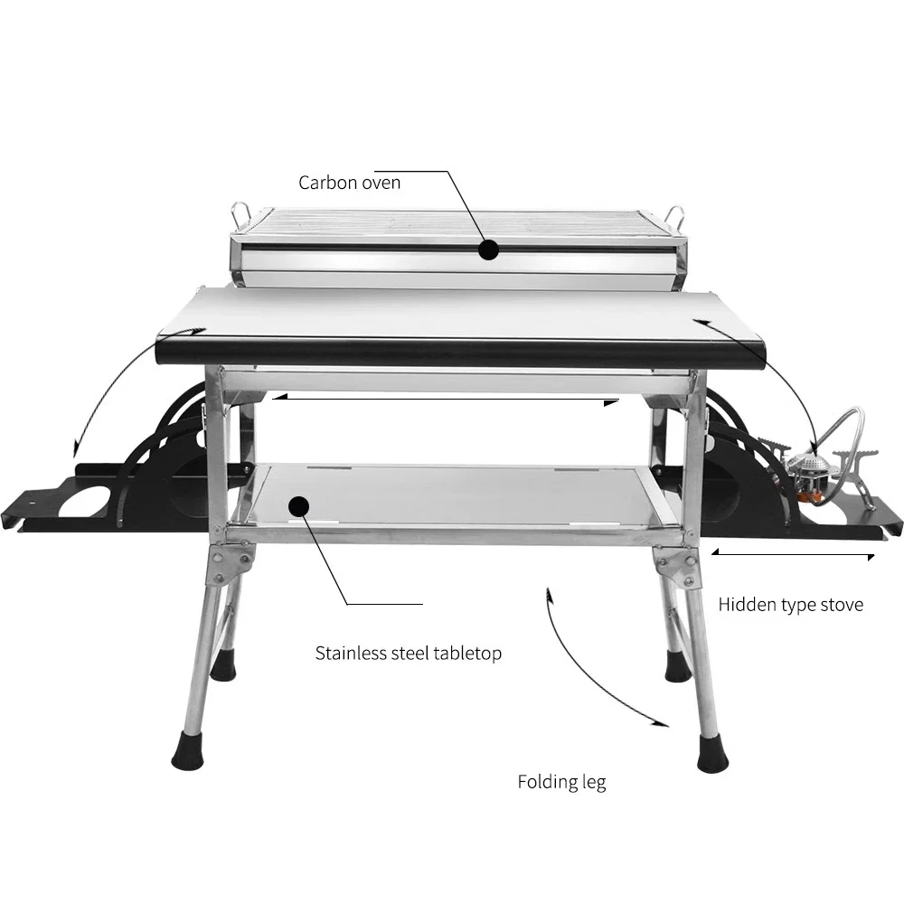 Stainless Steel Barbecue Stove Folding Barbecue Grill Smokeless Barbecue Table Outdoor Family Kebab Divine