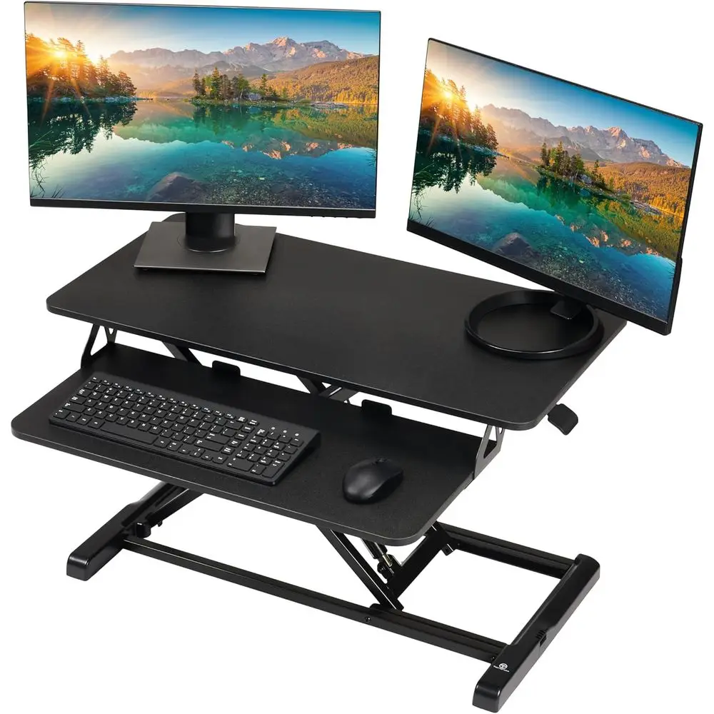 32 Inch Adjustable Dual Monitor Sit-Stand Desk Converter with Keyboard Tray for Home Office Use