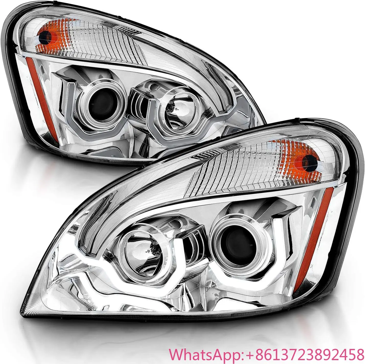 

Chrome Projector Replacement Headlights Dual LED Bar Set For 2008-2020 Freightliner Cascadia (Pair) High/Low Beam Bulb Included