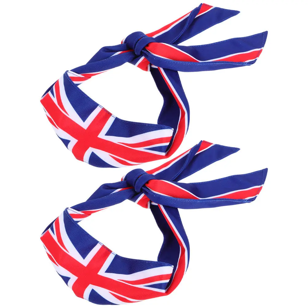 2Pcs Red Blue Beige Flag Print Head Sweat Bands for Men Women Wide Elastic Athletic Headband for Tennis Football Sports Outdoor