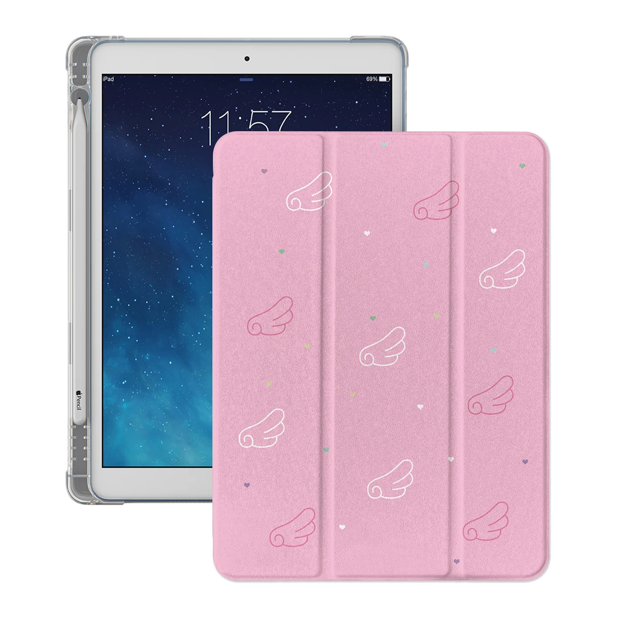 

For iPad Pro 11 inch Air 2024 iPad Air 5/4 10.9 10th 7/8 10.2 9.7 inch Air3 10.5 mini 6/5/4 Case Cover with Pen Holder Pink wing
