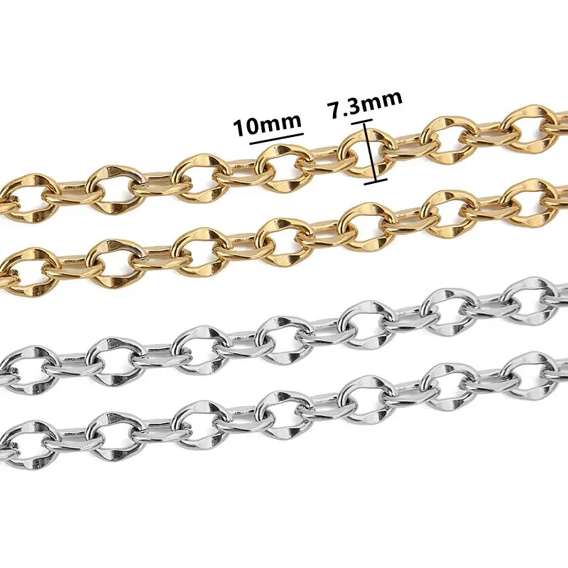 1 Meter No Fade Stainless Steel Gold Color 7mm Width Cable Chains Flat Lip Chain for Bracelet Necklace Jewelry Making Finding