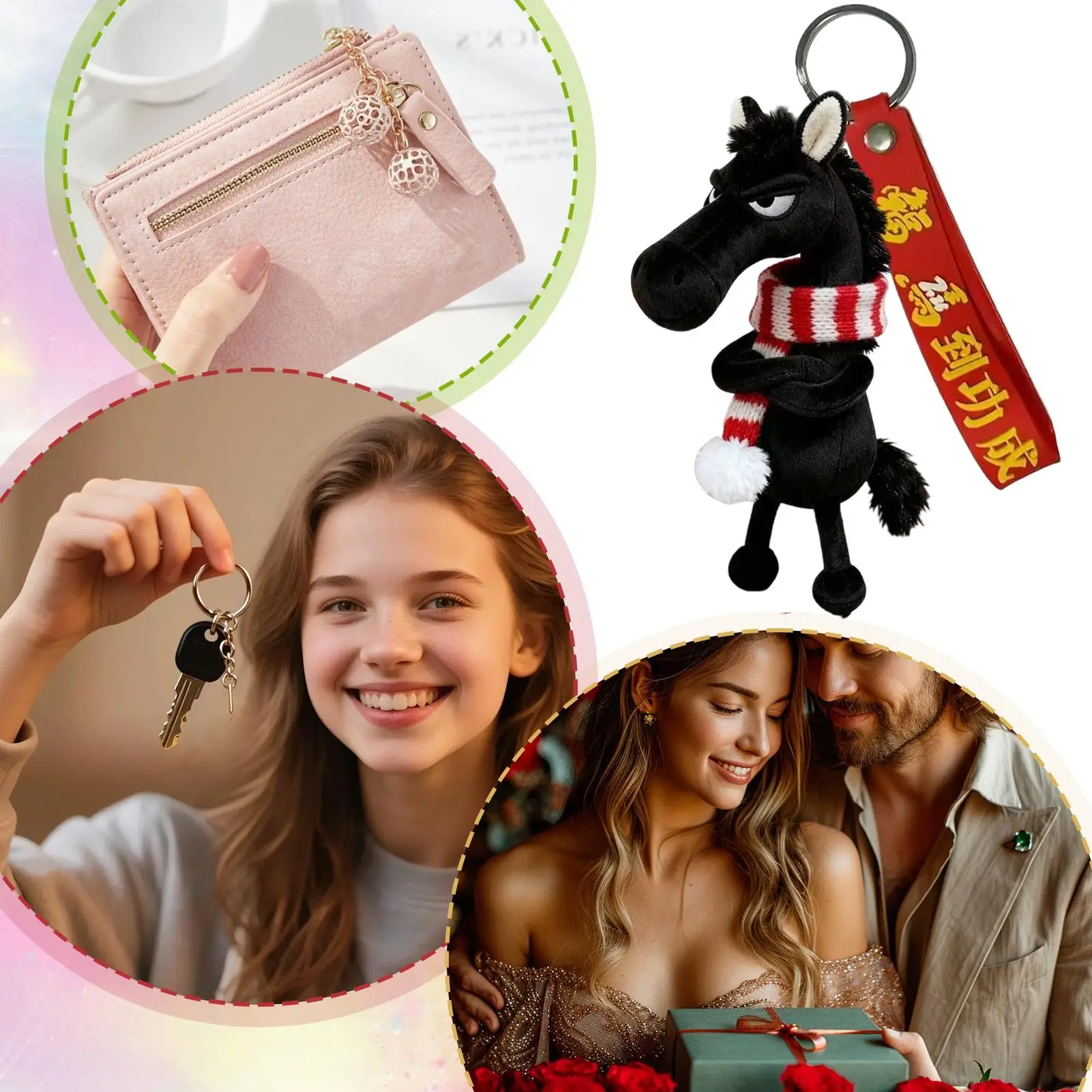 Colgante de bolso de felpa, llavero de felpa suave, colgante de llavero de caballo relleno para hombres, mujeres, niños, niñas, jóvenes, adolescentes, marido, hijo