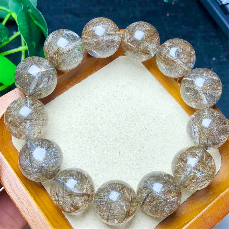 Natural Silver Rutilated Quartz Bracelet For Women Men Energy Yoga Meditation Stretch Bracelet Jewelry Gift 1PCS 16/18MM