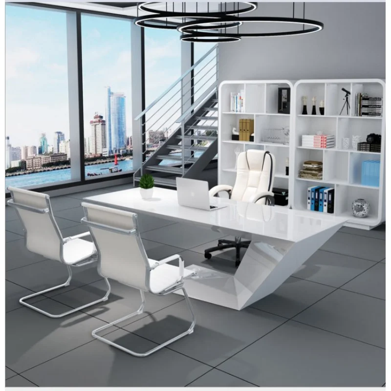 Custom.White تصميم جديد من الرخام طاولة كبيرة مكتب كمبيوتر بسيط وحديث خزانة مكتب الرئيس #2