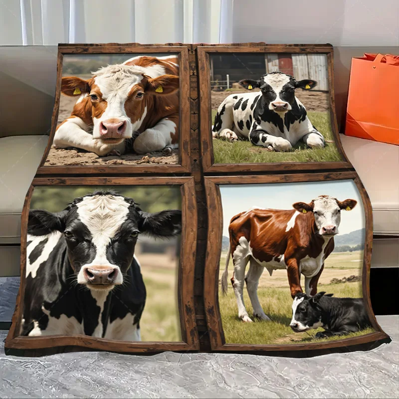 

1 шт. фланелевое одеяло в деревенском стиле, одеяло с принтом коровы в деревенском стиле - уютное постельное белье в стиле банок