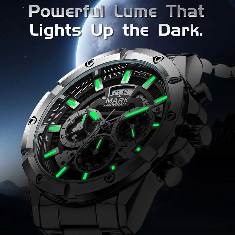 MARK FAIRWHALE Quartz Watch - Multi-functional, Fashionable, Daily Commuting, Water-resistant, Night-luminous, Rust-proof Reloj