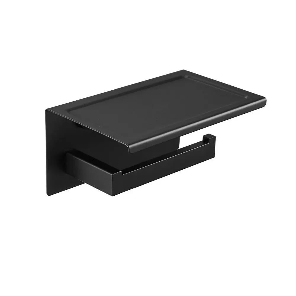 

Wall Mounted Stainless Steel 304 Multifunctional Matte Black Toilet Paper Roll Holder With Mobile Phone Shelf