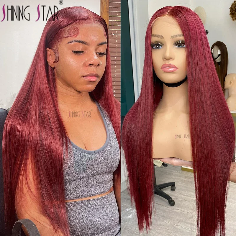 

Straight Hair 13X6 Lace Frontal Wig Human Hair Wigs 99J Burgundy Pre-Plucked 13X4 Colored Lace Front Human Hair Wigs For Women