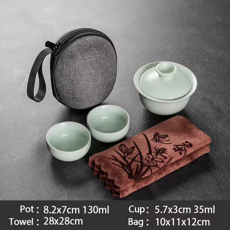 Travel Gaiwan Kungfu Tea Set Chinese Porcelain Tea Bowl Set with Tea Towel and Travel Bag Portable for Home Business Outdoor