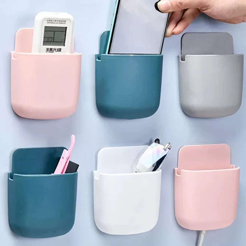 Wall Mounted Storage Box Punch-free Mobile Phone Plug Data Cable Holder Air Conditioner Remote Control Storage Organizer Case