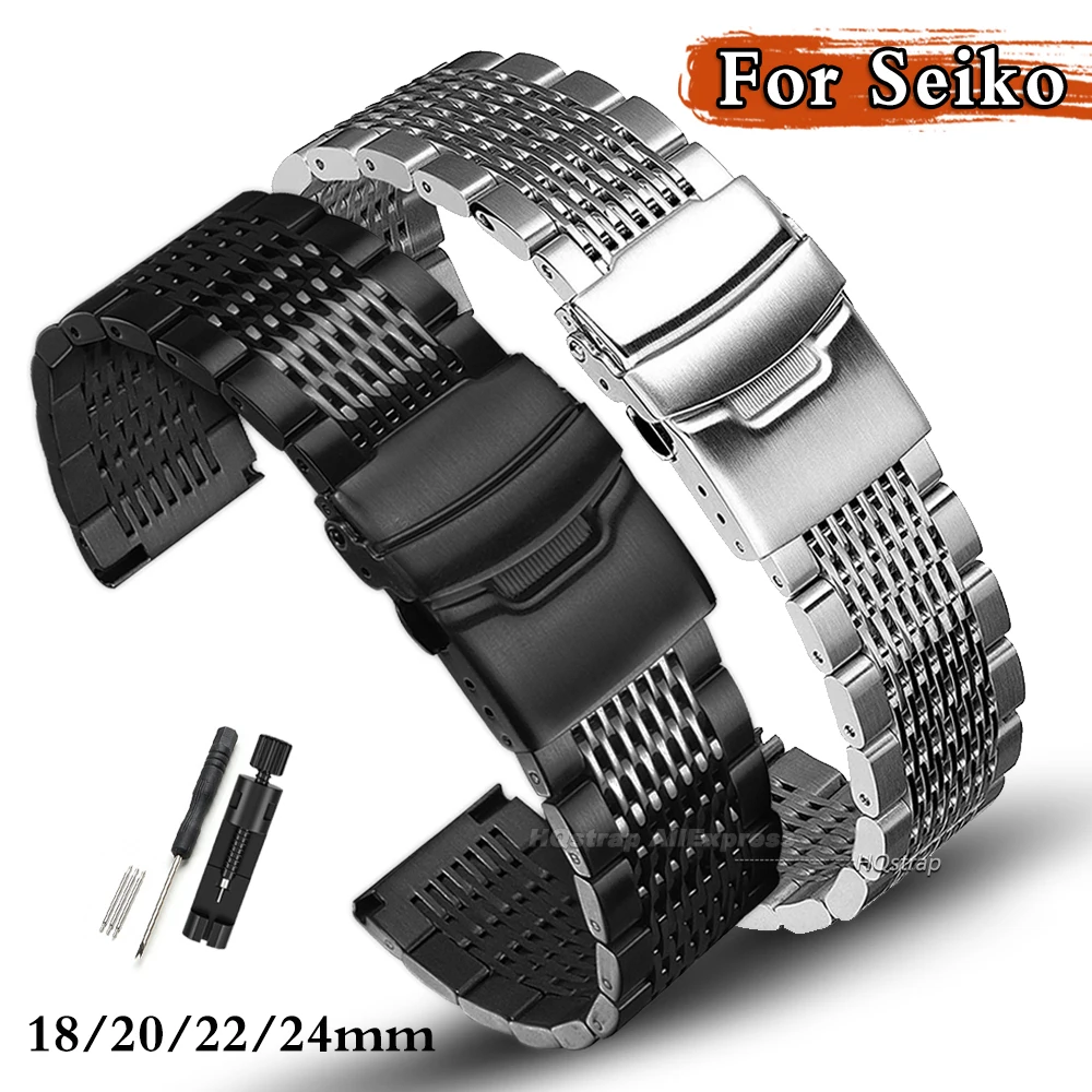 

Новый ремешок для часов из нержавеющей стали 18 мм, 20 мм, 22 мм, 24 мм для Seiko, универсальный браслет, матовый, для мужчин и женщин, аксессуары для наручных часов