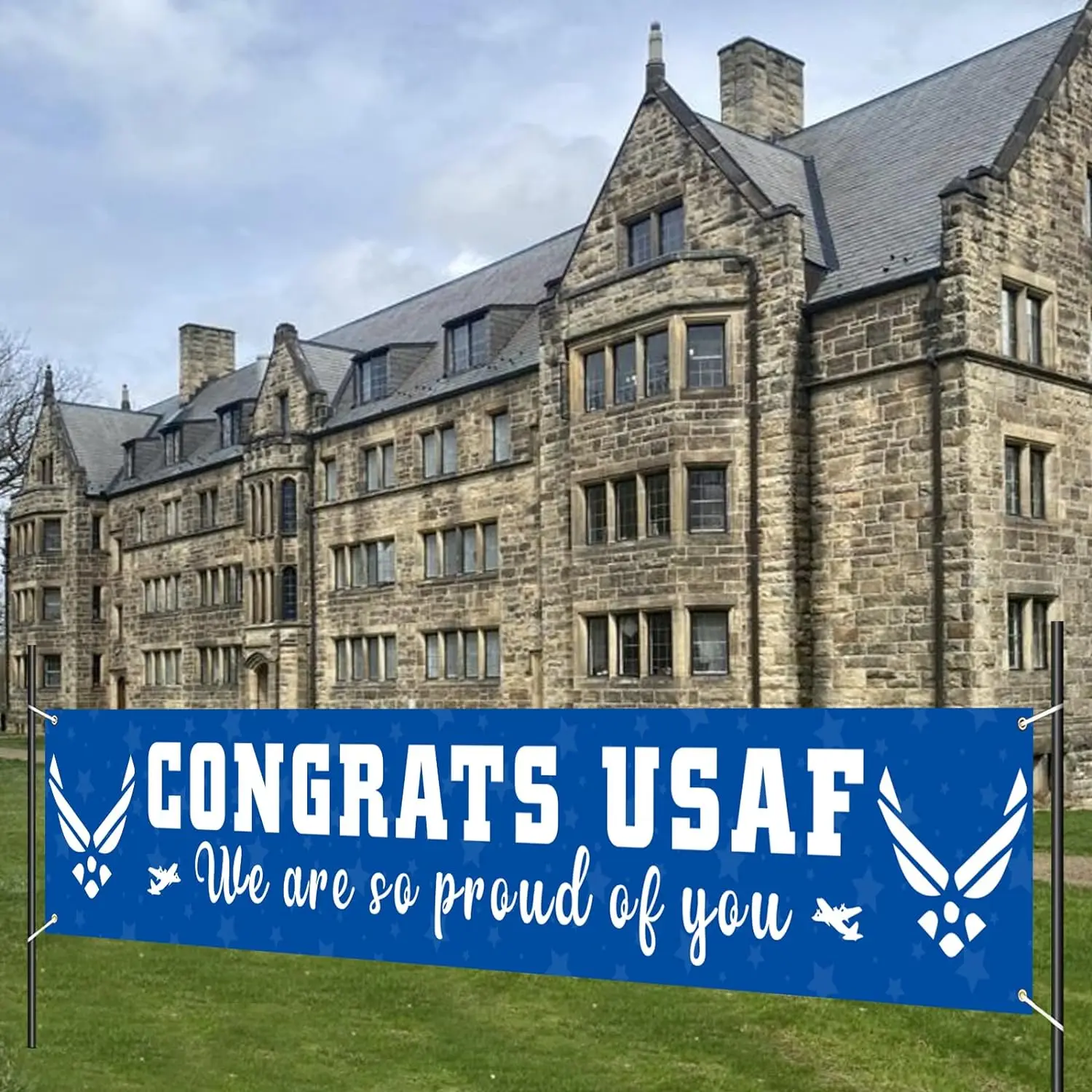 

Air Force Graduation Decor Congrats USAF Yard Banner Background We Are So Proud Of You Garden Banner Wall for 2024 Graduation