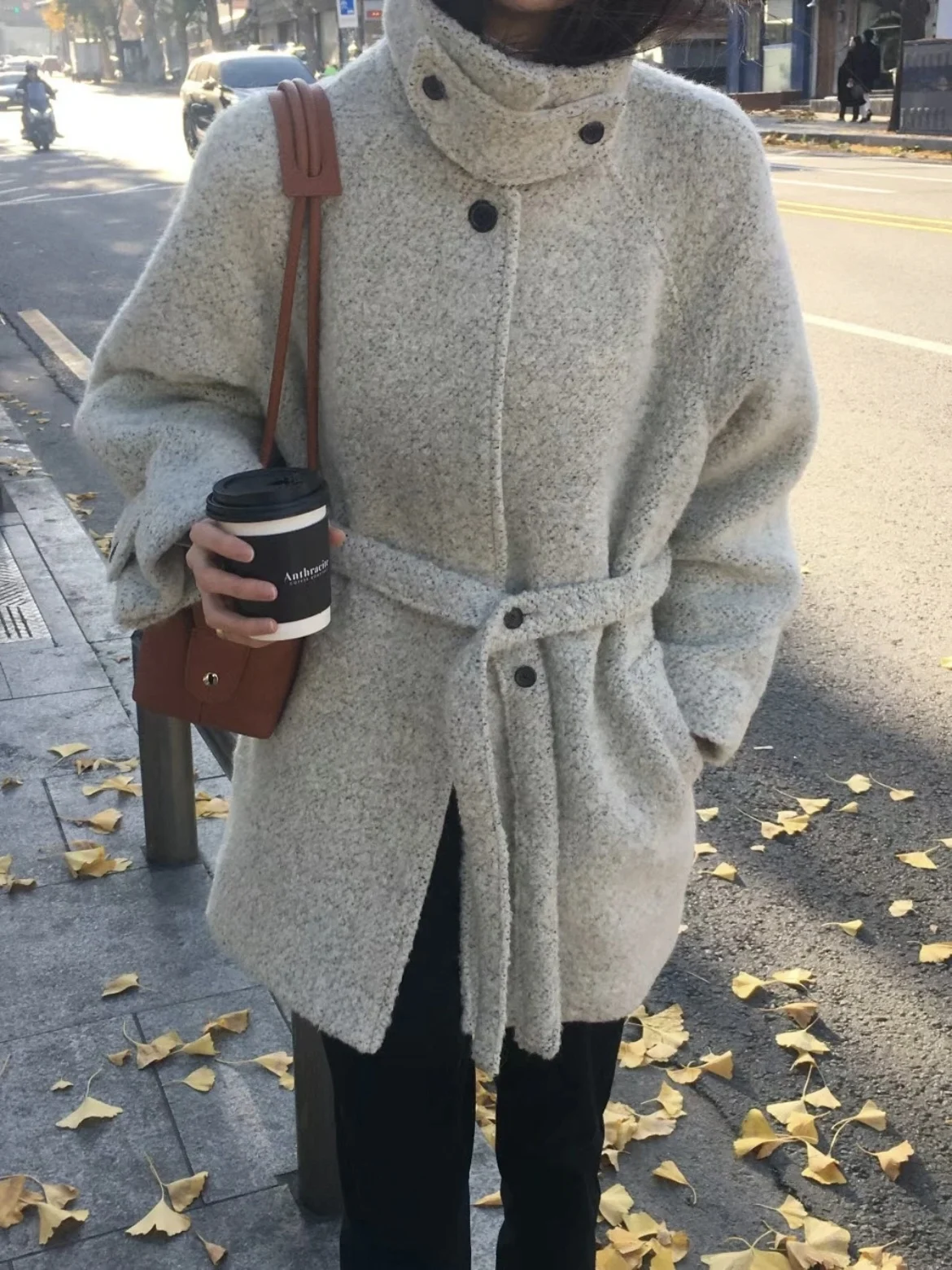 

Londoat Thiened шерстяное пальто с воротником-стойкой, женская верхняя одежда средней длины с поясом, большой размер, зимняя мода для поездок на работу