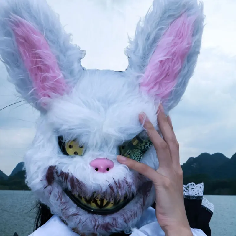 หน้ากากคอสเพลย์การ์ตูนหมีกระต่ายเลือดสยองขวัญสำหรับงานปาร์ตี้ฮาโลวีน  ผ้าคลุมศีรษะสำหรับงานรื่นเริง อุปกรณ์ประกอบชุดแฟนซี หน้ากากเต้นรำ