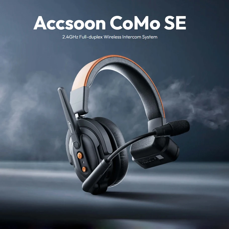 Accsoon CoMo SE 2.4GHz Full-duplex Wireless Headset Intercom Communication for 5 User Talkback Headphones 400m ENC 1V5