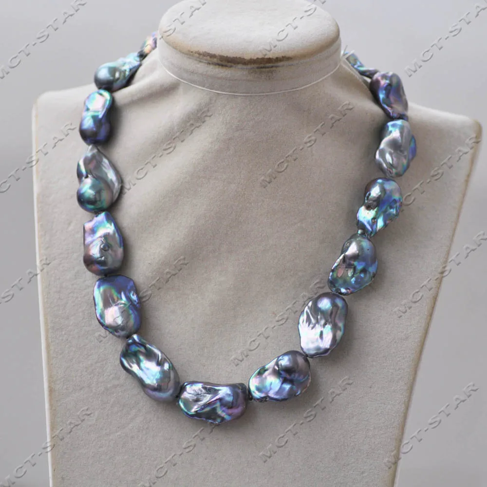 

MCT·STAR 17'' 27mm Peacock-Black Baroque Keshi Reborn Pearl CZ Necklace Elegant Jewelry Accessory (Z14203)
