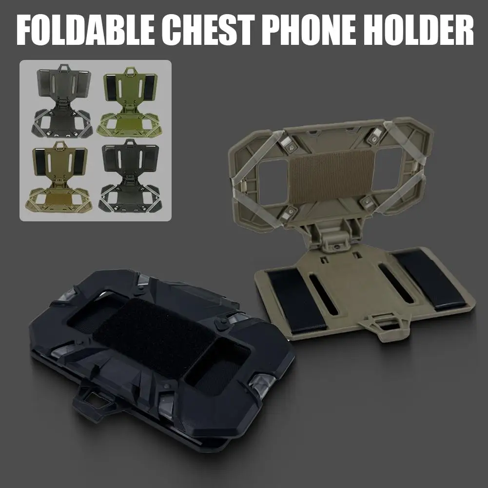 Tactical Gear Plate Carrier Vest Accessories Foldable Phone Chest Mount MOLLE Strap Tactical Chest Phone Holder Angle Adjustable