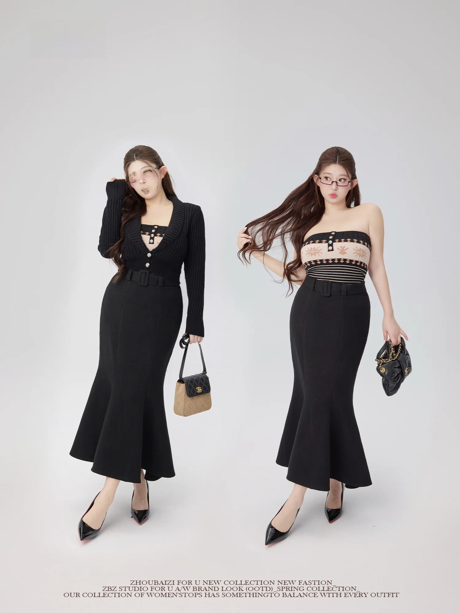 

Новый женский вязаный комплект Zhou Bai Zi в стиле ретро Fair Isle, плотной вязки, цвета "Fair Cappuccino", с длинными рукавами