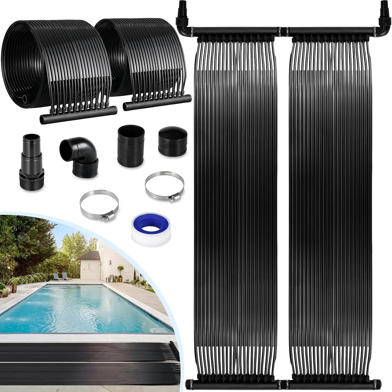 Solar-Kollektor Poolheizung, Pool-Solarheizung, Solar-Matte, Heizmatten-Set, UV-beständig, Erweiterbar, PE