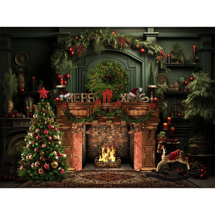 Avezano Photography Background Christmas Decoration Backdrop Vintage Carpet Indoor Xmas Tree Trojan Girl Portrait Photo Props