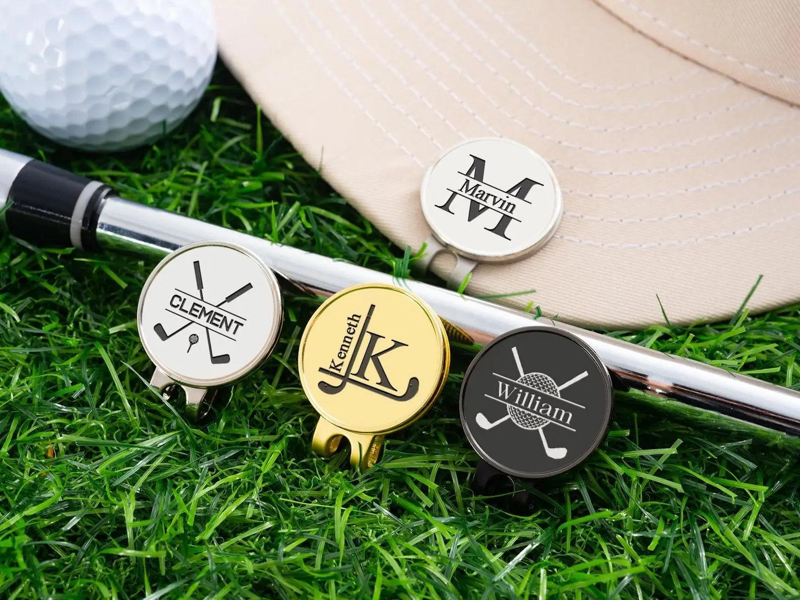 Custom Engraved Golf Ball Marker with Magnetic Hat Clip, Personalized Monogram Hat Ball Marker, Custom Gift for Men