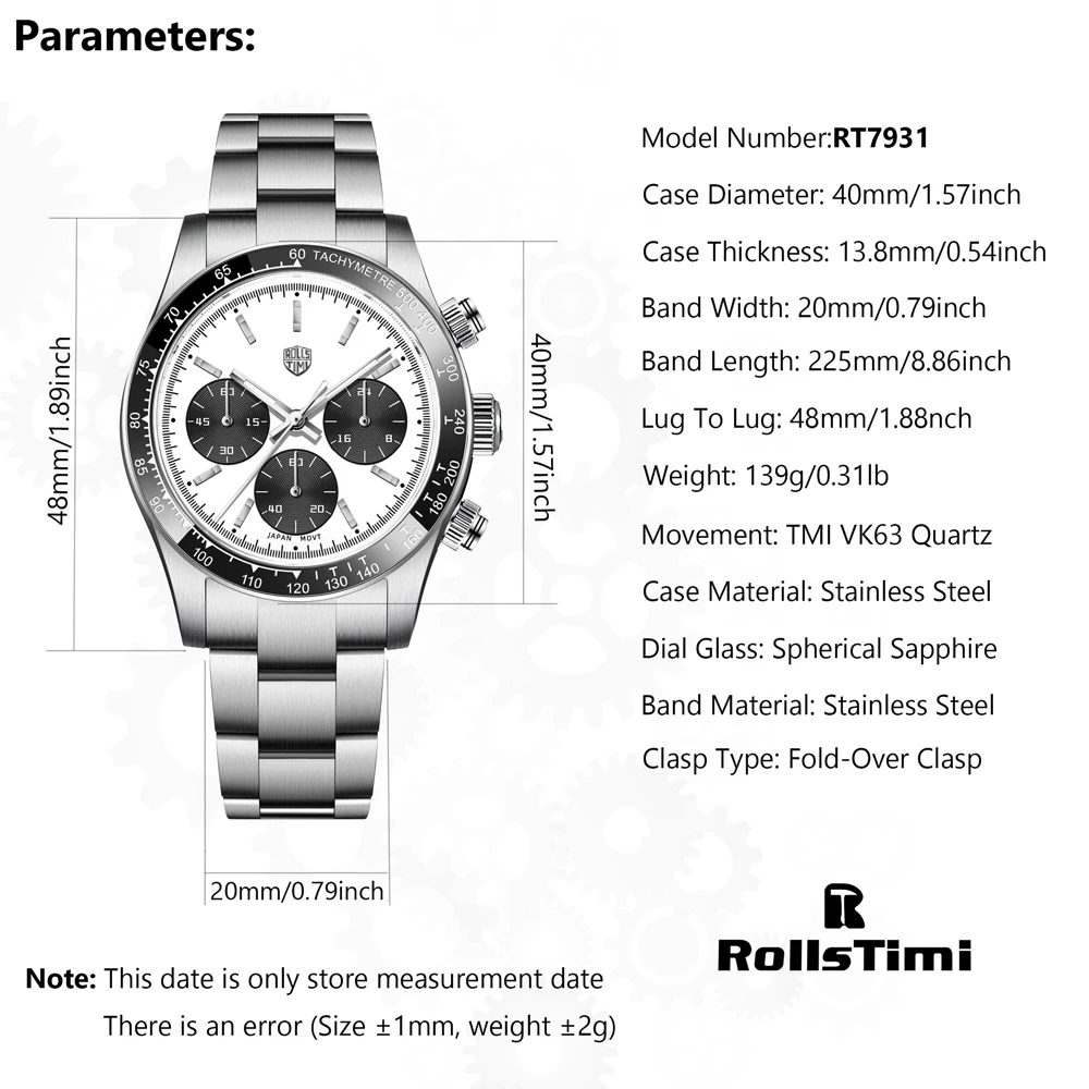 2025 جديد RollsTimi ساعات رجالي فاخرة كوارتز كرونوغراف ساعة معصم للرجل الياقوت مرآة مقاوم للماء الرجال ساعة حائط هدية مضيئة