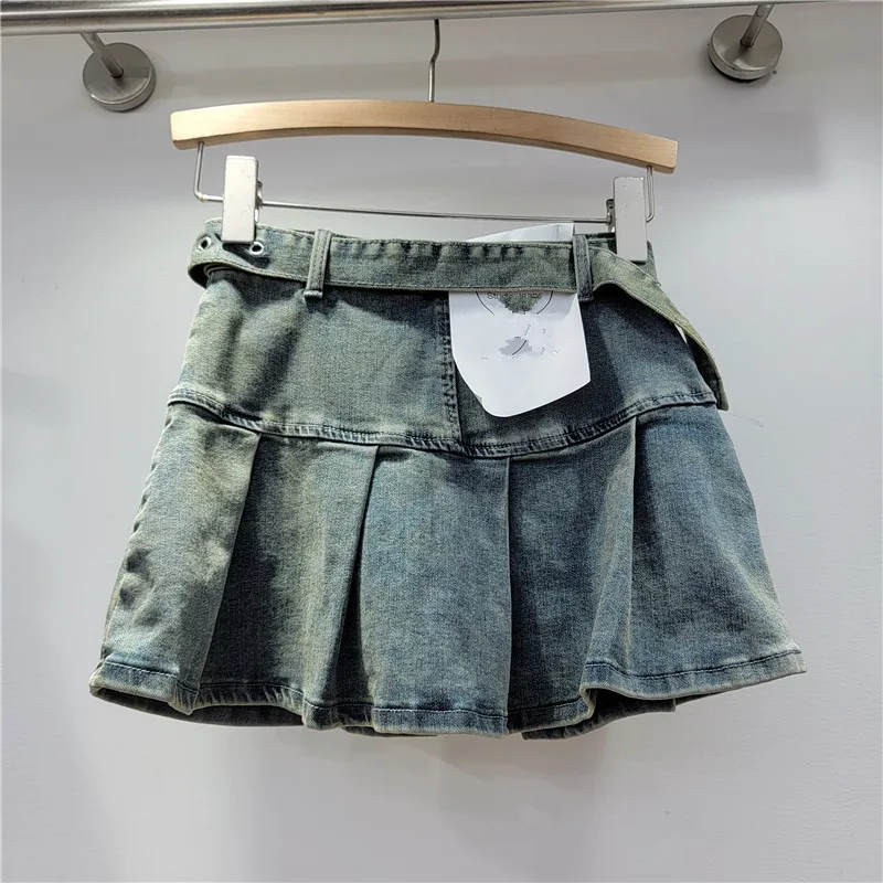 Mini Jupe Cargo Plissée en Denim pour Femme, Streetwear, Y2K, avec Poches, Ceinture à Œillets, Mode Décontractée, Automne 2024