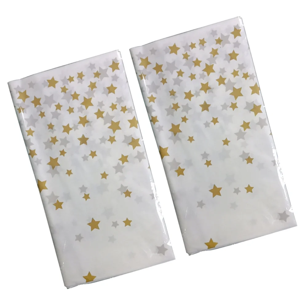 2pcs Golden Star Printing Tablecloth Rectangular Picnic Table Covers Disposable Pentagram Table Decor Party Supplies for Festiva