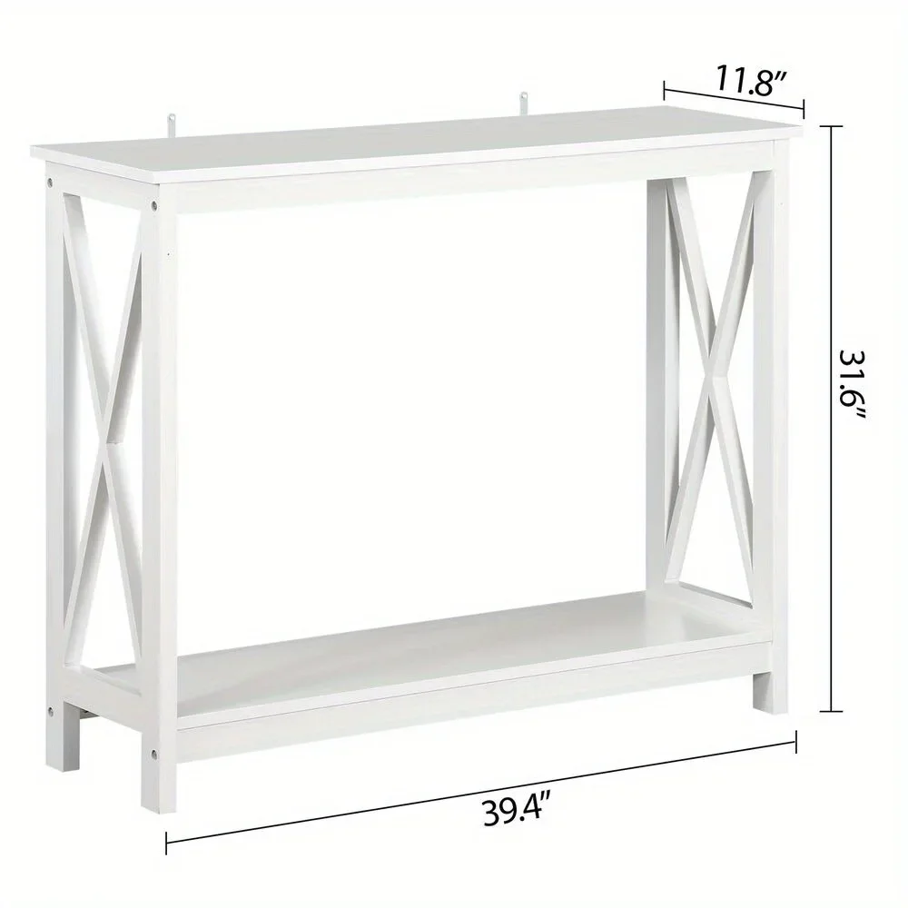 Wood Console Table for Entryway, 2-Tier Sofa Table Accent Table w/Storage Shelf for Living Room, Hall, Foyer, White 3