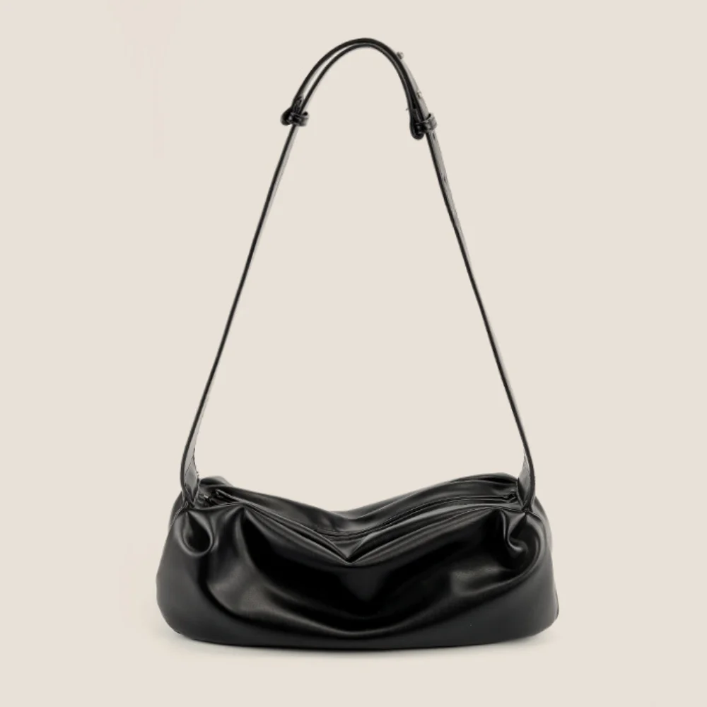 Luxury Casual Crossbody Bags Wide Strap Pu Leather Shoulder Bag Half Moon Shape Soft Messenger Bag