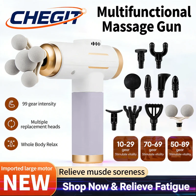 

Многофункциональный массажный пистолет 11-в-1 с 5 насадками для фасций, электрический вибрационный инструмент для расслабления мышц и восстановления после занятий спортом