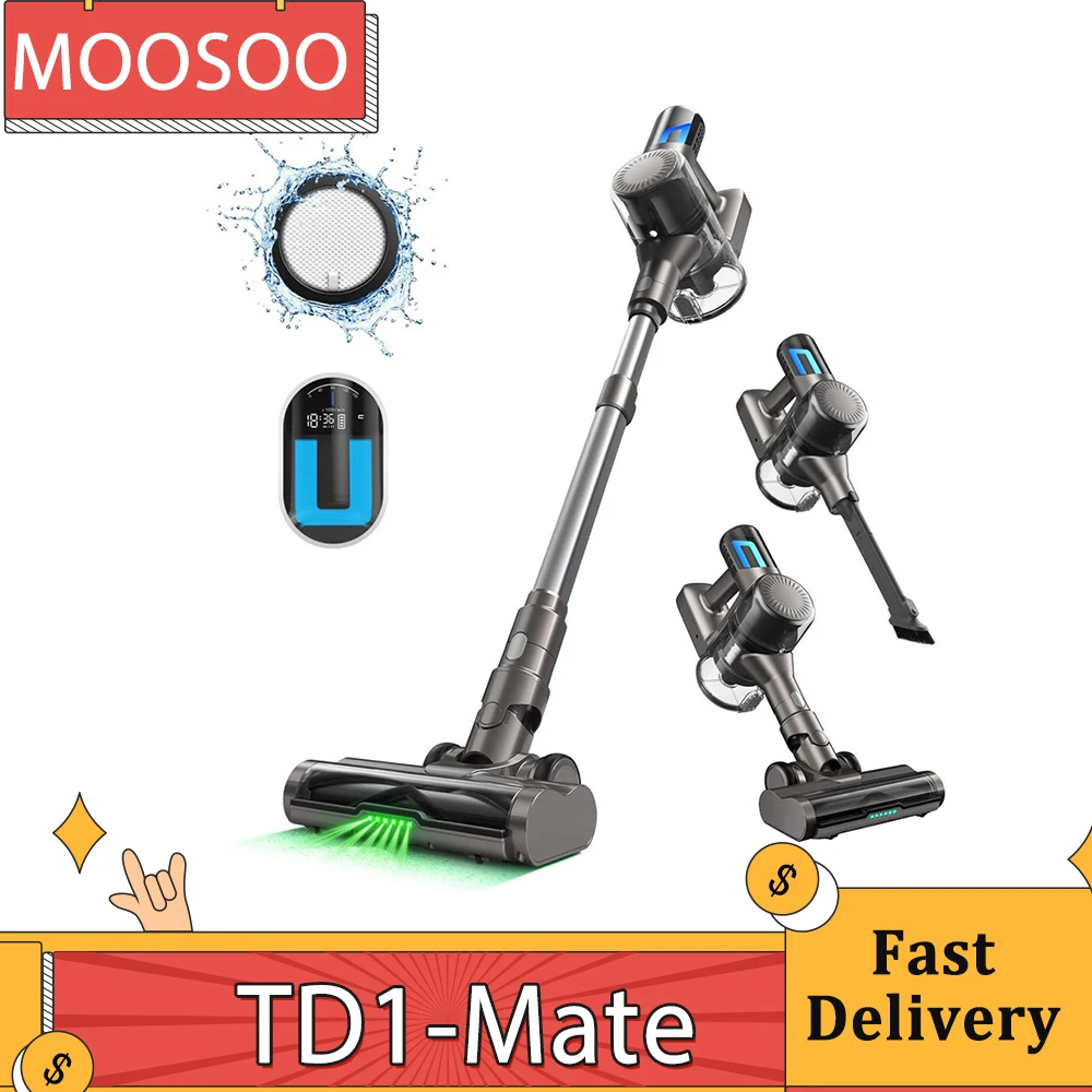 MOOSOO TD1-Mate Cordless Vacuum Cleaner, 33kPa Suction, LED Display, 45min Runtime, 420W Brushless Motor, Green Light