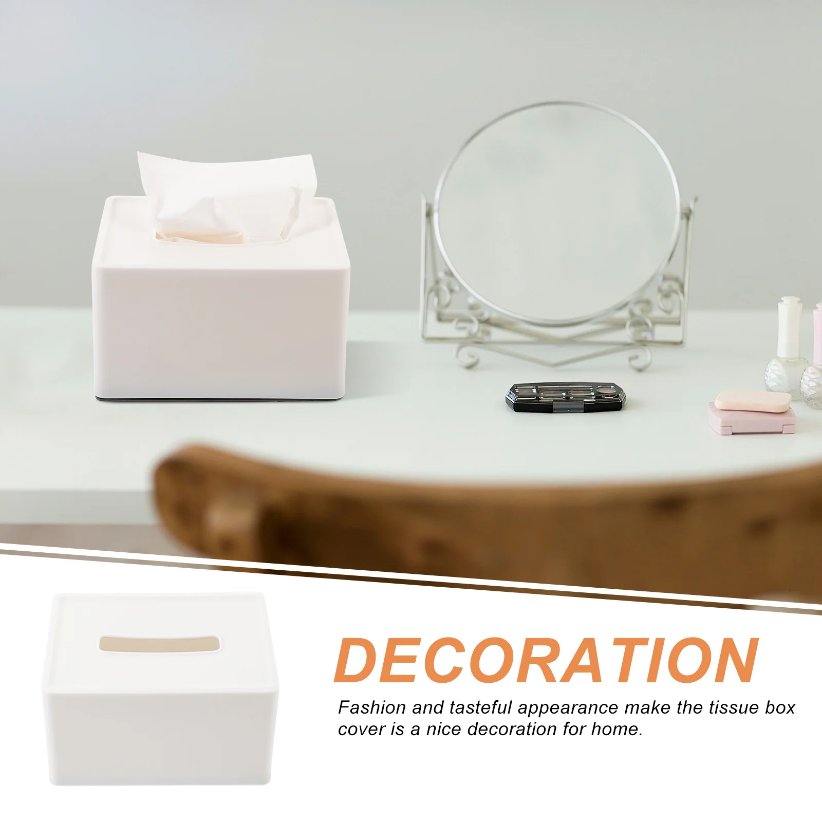 

1pc Tissue Box Cover Compact Pp Storage For Paper Tissues Easy Pull-Out Design Home Office Bedroom Desktop Decor White Napkin