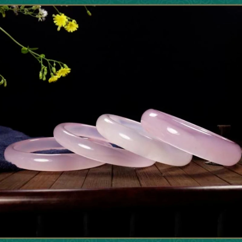 

Natural Ice Species Light Pink Chalcedony Agate Bracelet, Elegant Temperament and Fashion Model