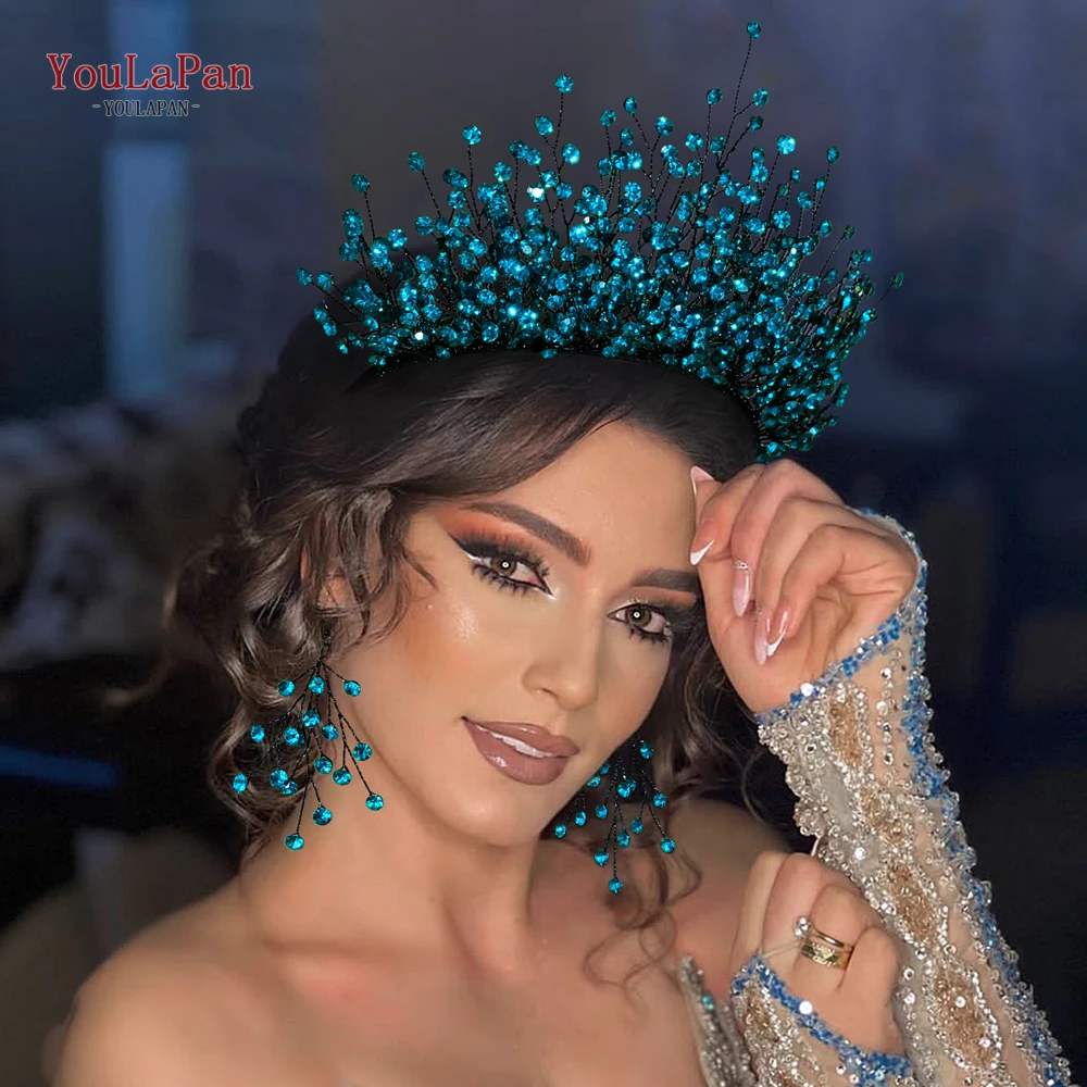 

YouLaPan Rhinestone Tiara Headband and Earrings Set Bridal Bridesmaid Headband Handmade for Weddings and Party Occasions HP846