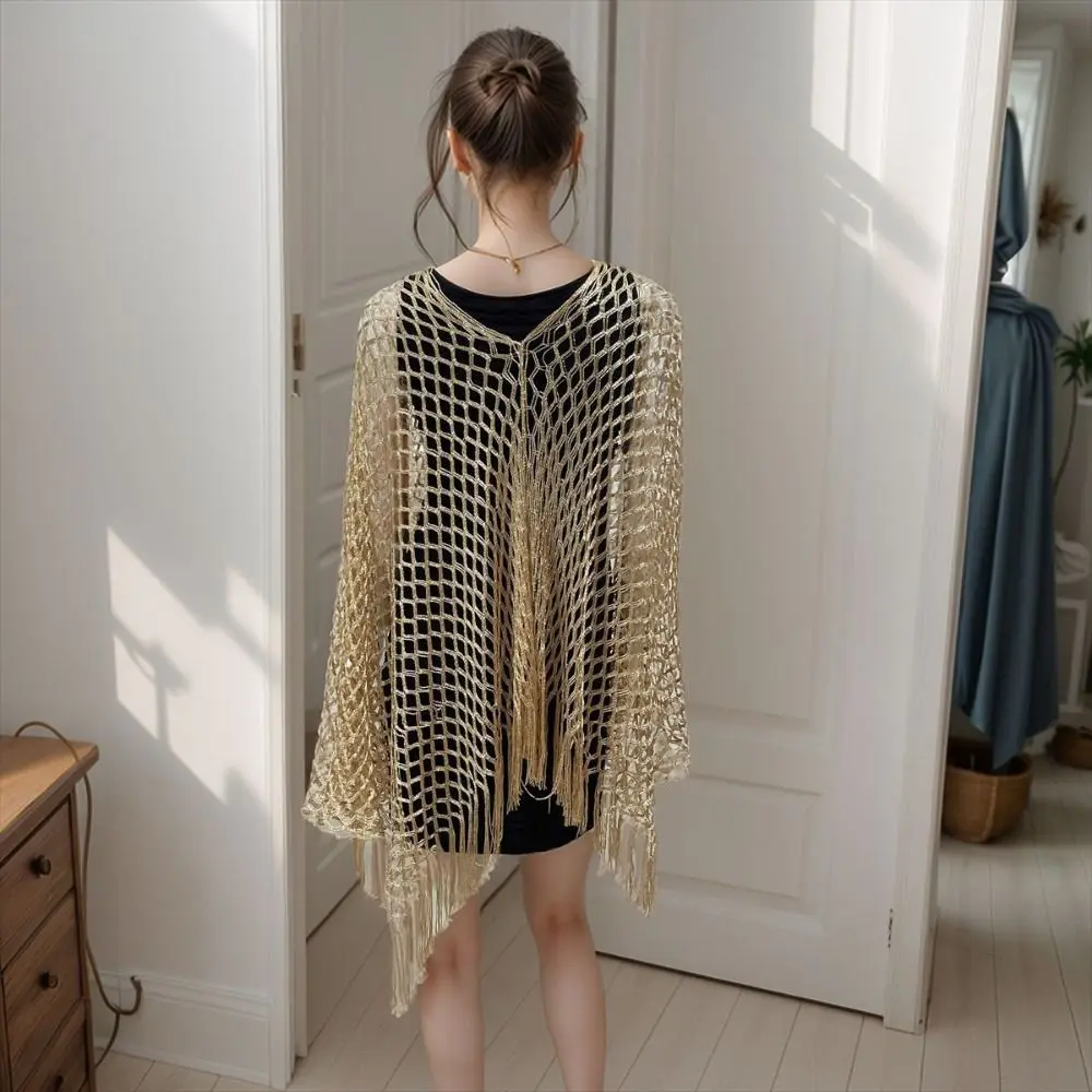 Simple Tassel Sunscreen Cover-up Loose Fit Crochet Bohemian Shawl Casual Plus Size Knit Hollow Out Top Summer