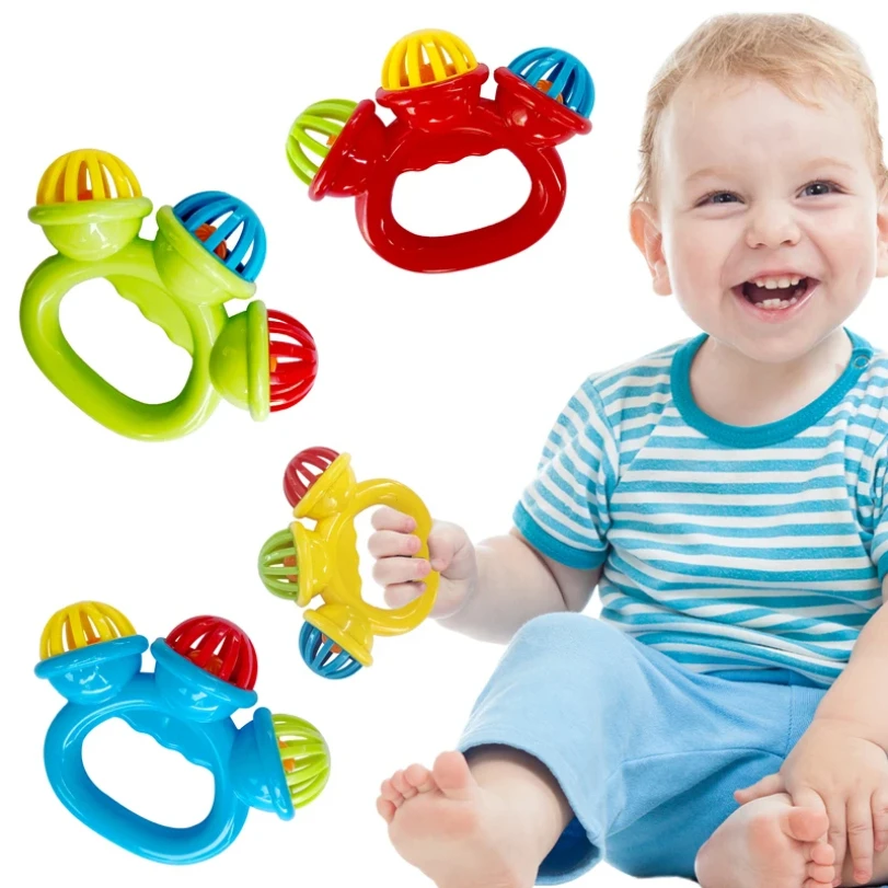 1 pz Comfort infantile sonaglio 0-3 anni che suona a tre teste essere mano che afferra palla giocattoli sonaglio precoce educativo campana a mano giocattolo del bambino