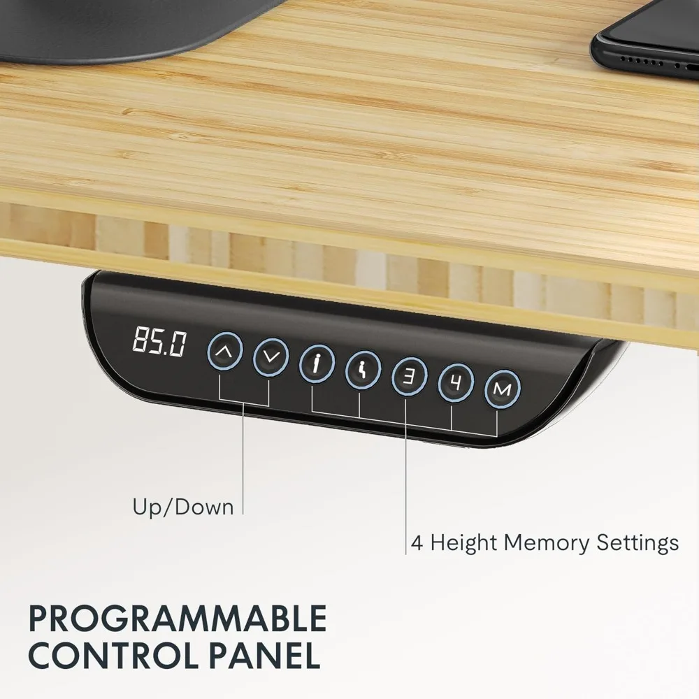 ارتفاع كهربائي قابل للتعديل مكتب 55 × 28 بوصة محرك مزدوج من الخيزران 3 مراحل مكتب قائم لراحة وصحة مريحة