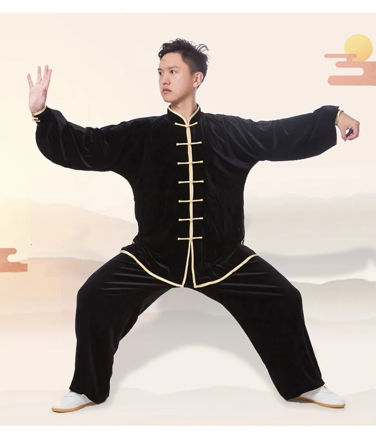 Men Women Tai Chi Clothing Velvet Thick Practice Kung Fu Suit Martial Arts Shirt Pants Set Training