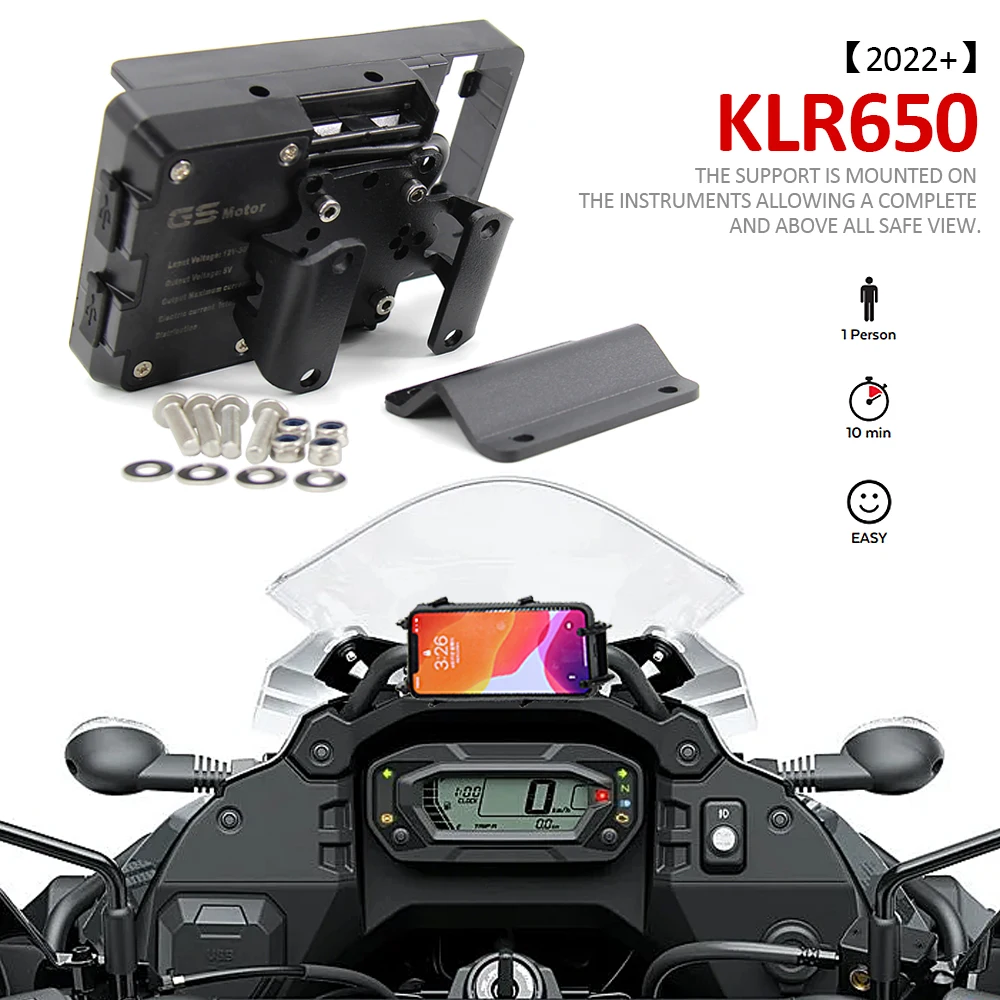 

FOR KAWASAKI KLR650 KLR KLR 650 2022 Motorcycle Accessories Mobile Phone Holder Navigation Bracket Black Kit