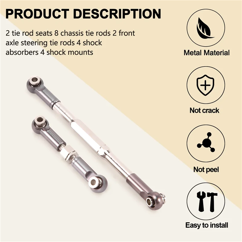 WOWFU-Metalen Steering Link Rod Trekstang Mount Seat Schokdemper Set Voor WPL C14 C24 C24-1 1/16 RC Auto upgrade Onderdelen