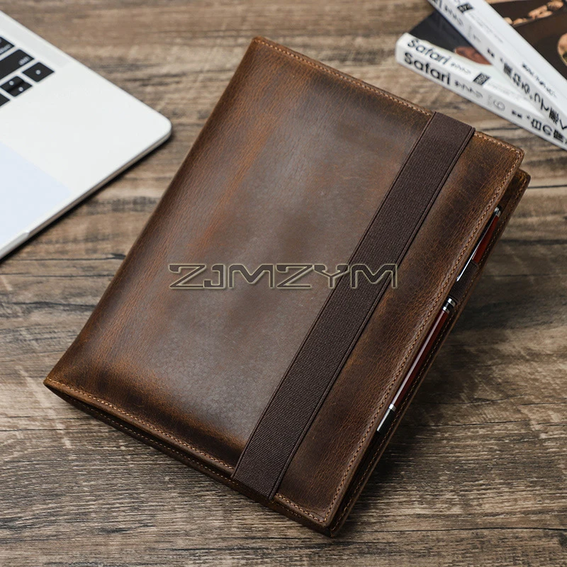 Imagem -02 - Leather Journal Cover Compatível com Pad Notebook Organizer com Pen Slot Slots de Cartão Elastic Band a5 79 83