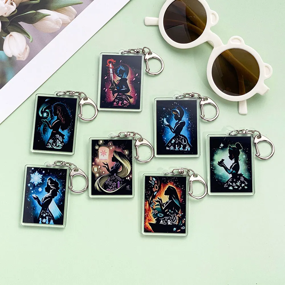 Disney Frozen Beauty and the Beast Hercules Acrylic Car Keychain Accessories Bag Charm Keyring Backpack Pendant Decoration Gifts