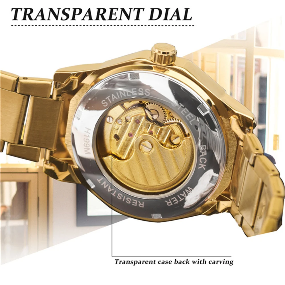 Forsining 199A Brand Skeleton Transparent Stainless Steel Automatic Mechanical Male Wrist Watches for Men montre homme