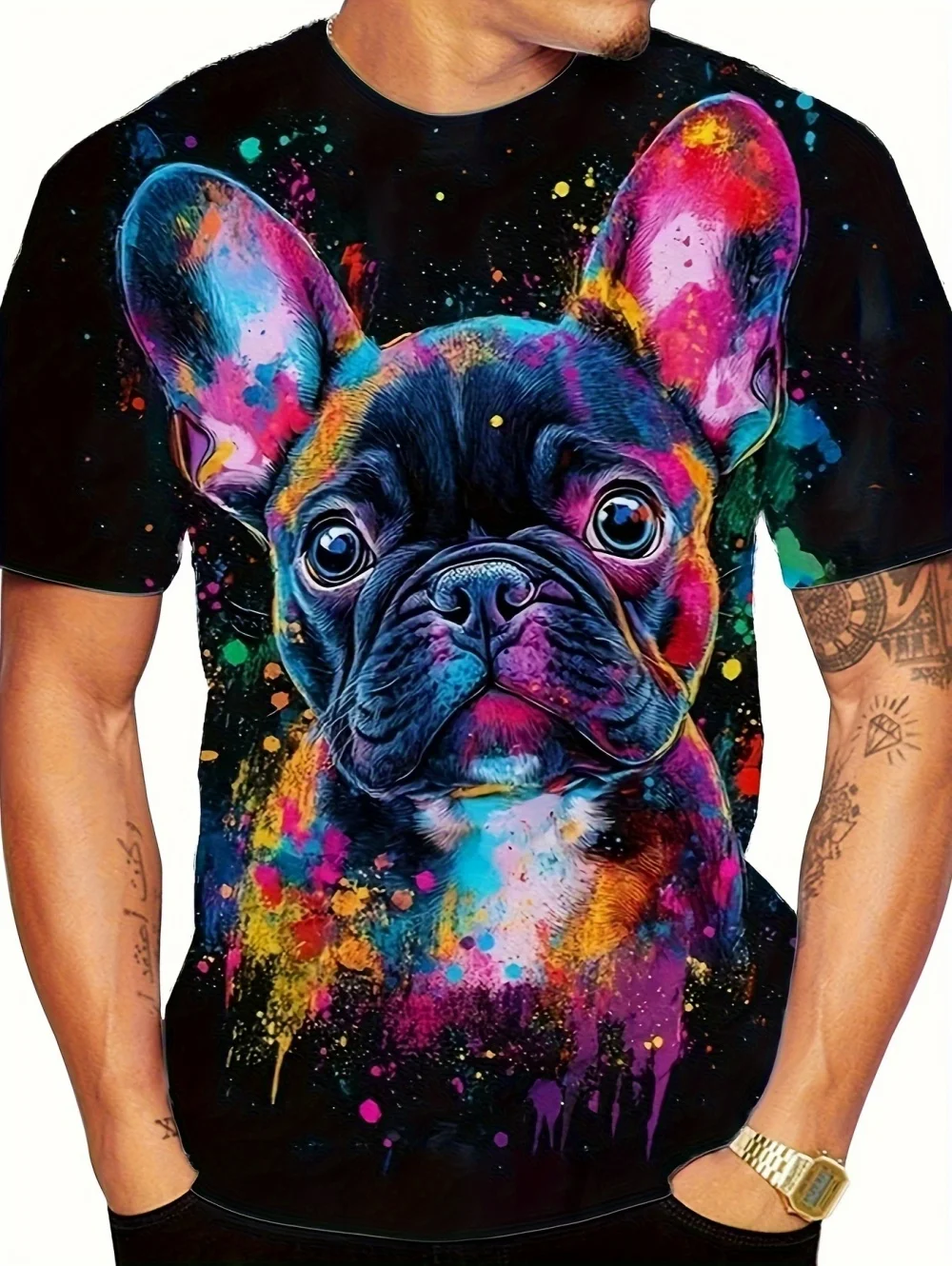 Men's Vintage Bulldog Printed Graphic T-Shirt Summer Short Sleeves Round-Neck Tops Street Fashion Casual Wear Fit Man Clothes