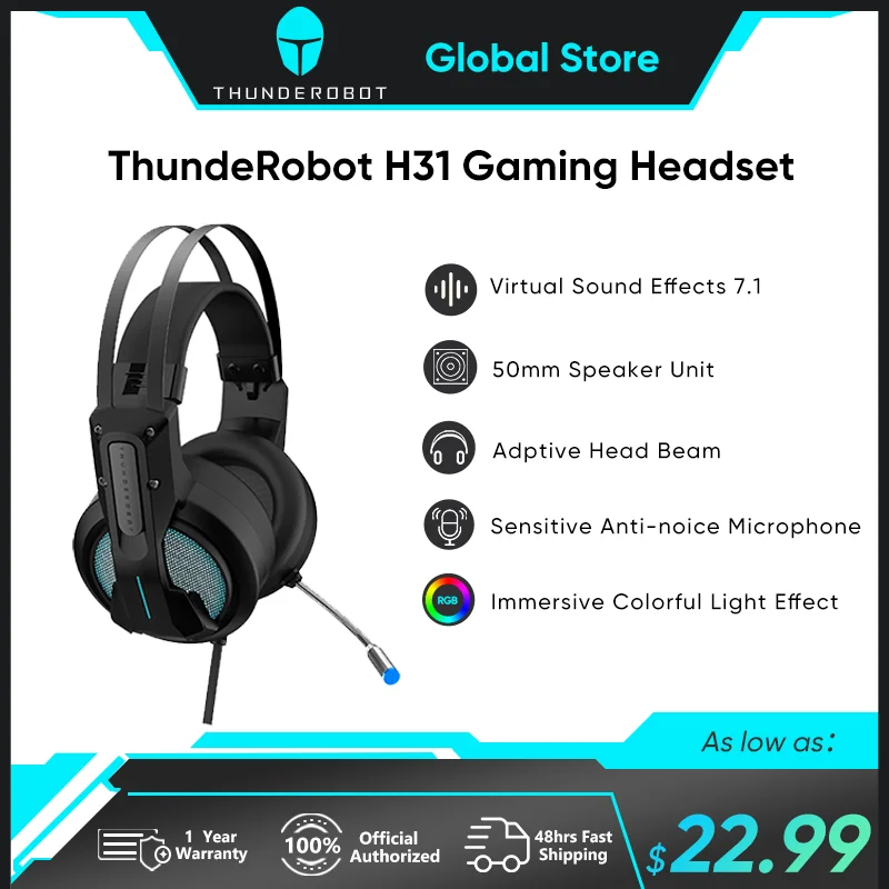 ThundeRobot H31 Gaming Headset Stereo Virtual Surround Headphone Anti-noice Microphone 50mm Speaker for Computer PC Gamer